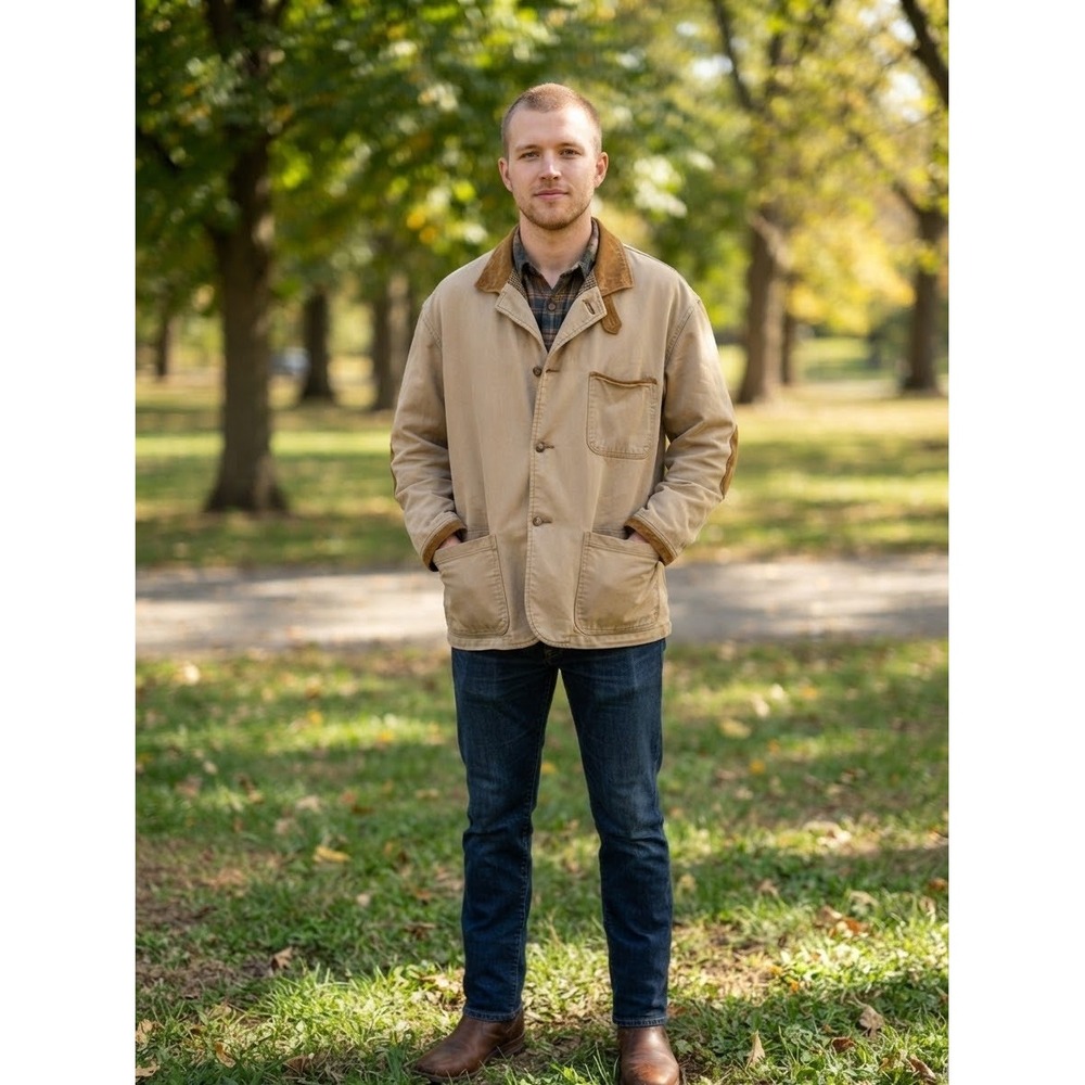 VTG Orvis Zambezi Twill Field Jacket Khaki Tan Cotton Chore Coat Mens XL